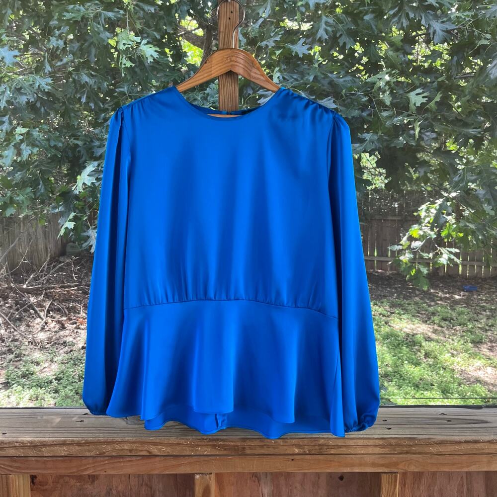 Ann Taylor Factory Women's Bright Blue Long Sleeve Blouse Size M